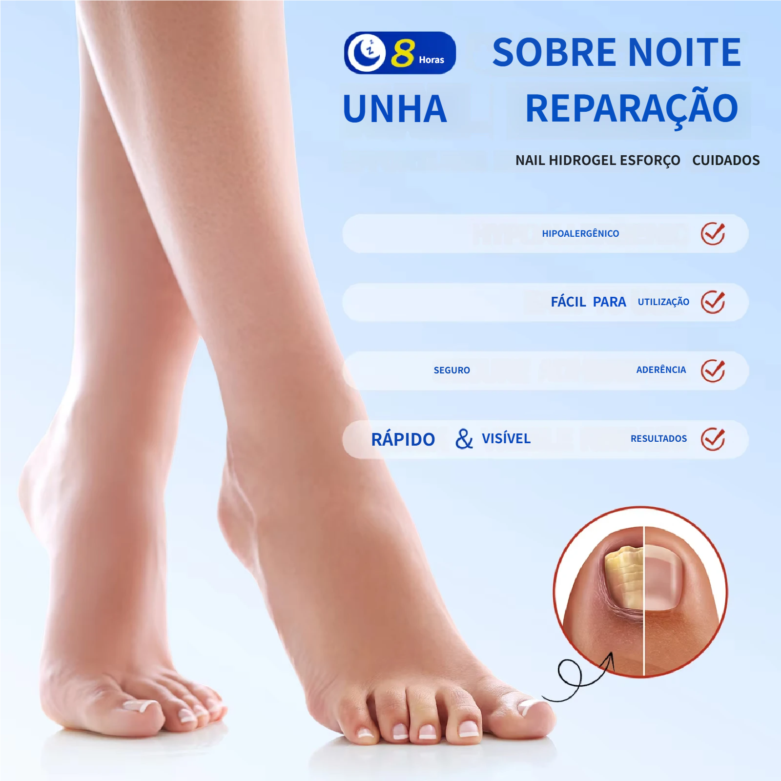 Reparação noturna de 8 horas para manchas de fungos nas unhas.